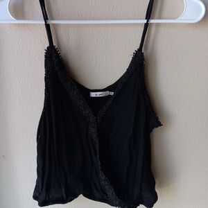 Black Sleeveless Top with Lace Trim